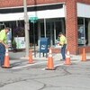 City of Macon paints crosswalks downtown at the corner of Rook &amp; Rollins streets. (Photo/Shon Coram).